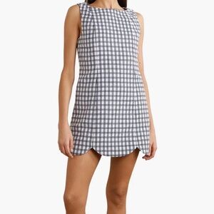 Lisa Marie Fernandez Scalloped Checked Cotton-Blend Bouclé-Jacquard Mini Dress